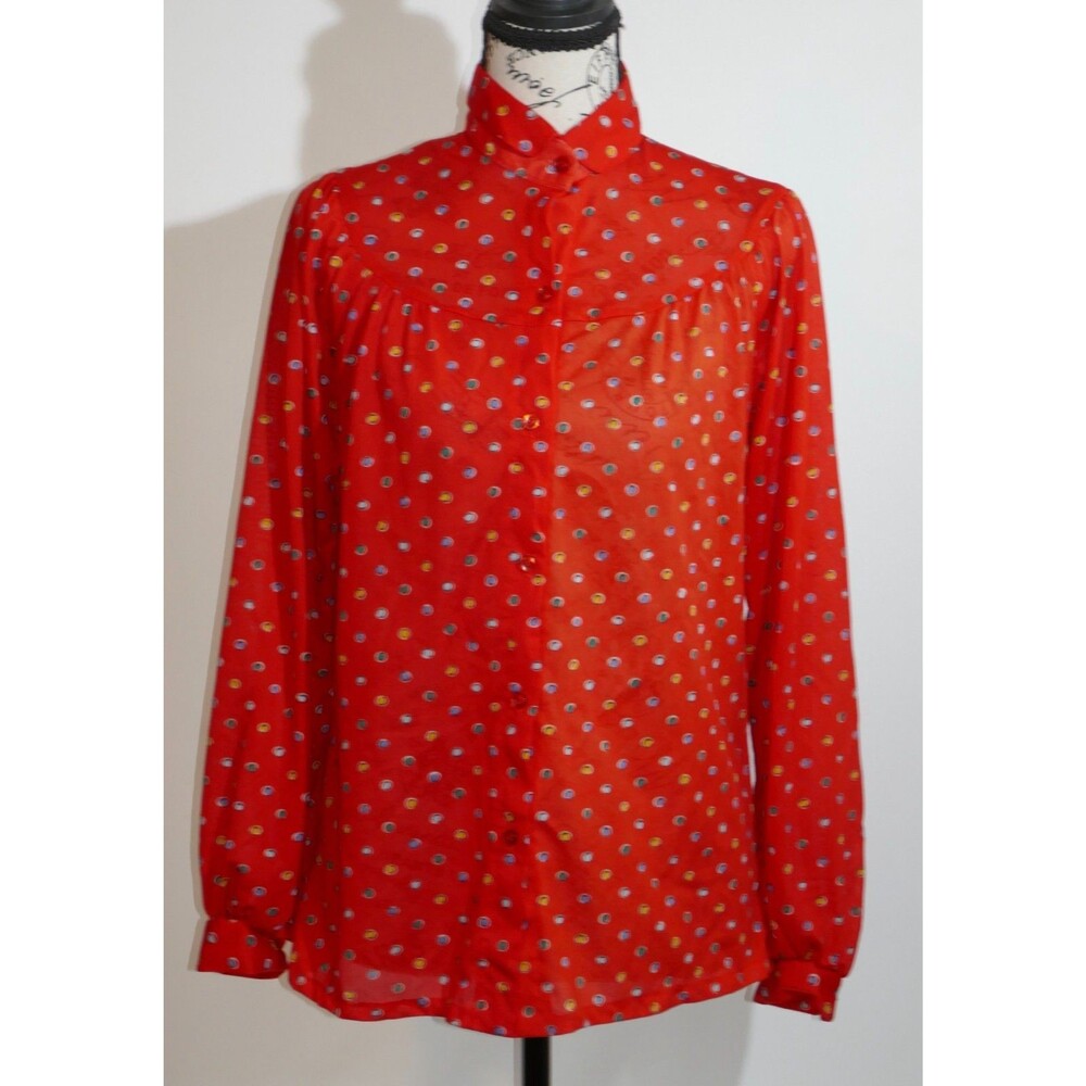 Eccobay Red Polka Dot Button Up Sheer Blouse Shirt Size 11-12